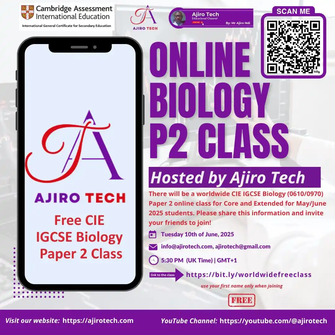 Image from Ajiro Tech | IGCSE & A Level: 🚨 *FREE ONLINE CIE IGCSE PAPER 2 BIOLOGY CLASS ALERT!* 🚨 📚 Are you ...