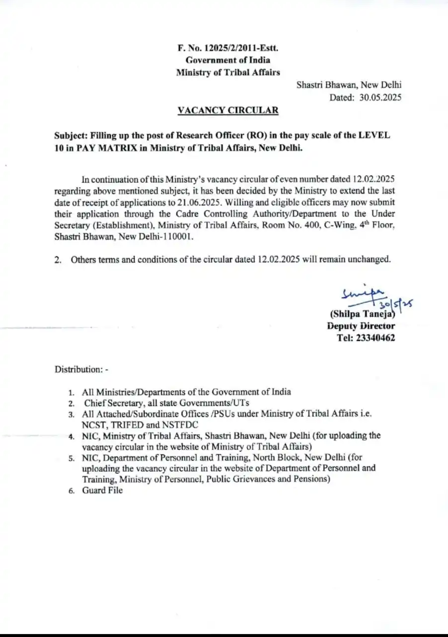 Image from Klath Consultancy Private Limited: Govt job vacancy in Ministry of tribal affairs for the post of Researc...