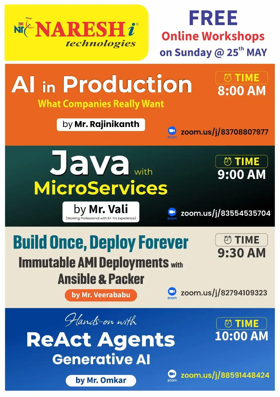 Image from Naresh IT: 🎓 Join Our *FREE Online Workshops* – 25th May 2025! 📌 Topic: *AI in...