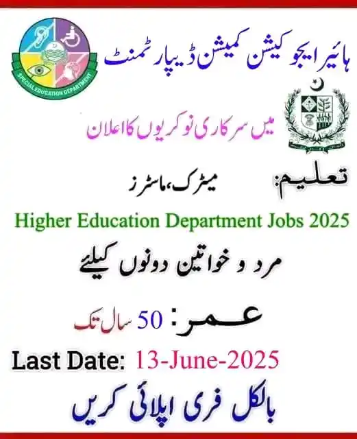 Image from Jobs Info In Pakistan: *Latest Higher Education Department Jobs 2025* *ہائیر ایجوکیشن ڈیپارٹ...