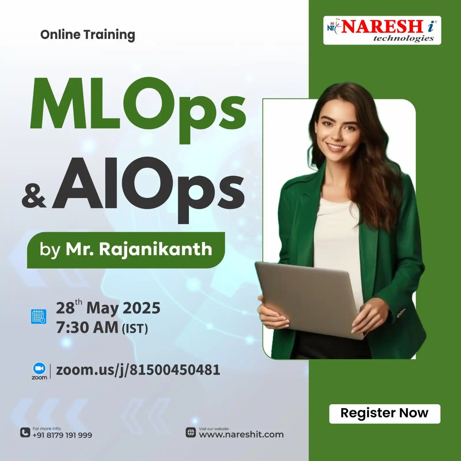 Image from Naresh IT: *📊 MLOps & AIOps Online Training* 🧑🏫 Trainer: Mr. Rajanikanth 📅 ...