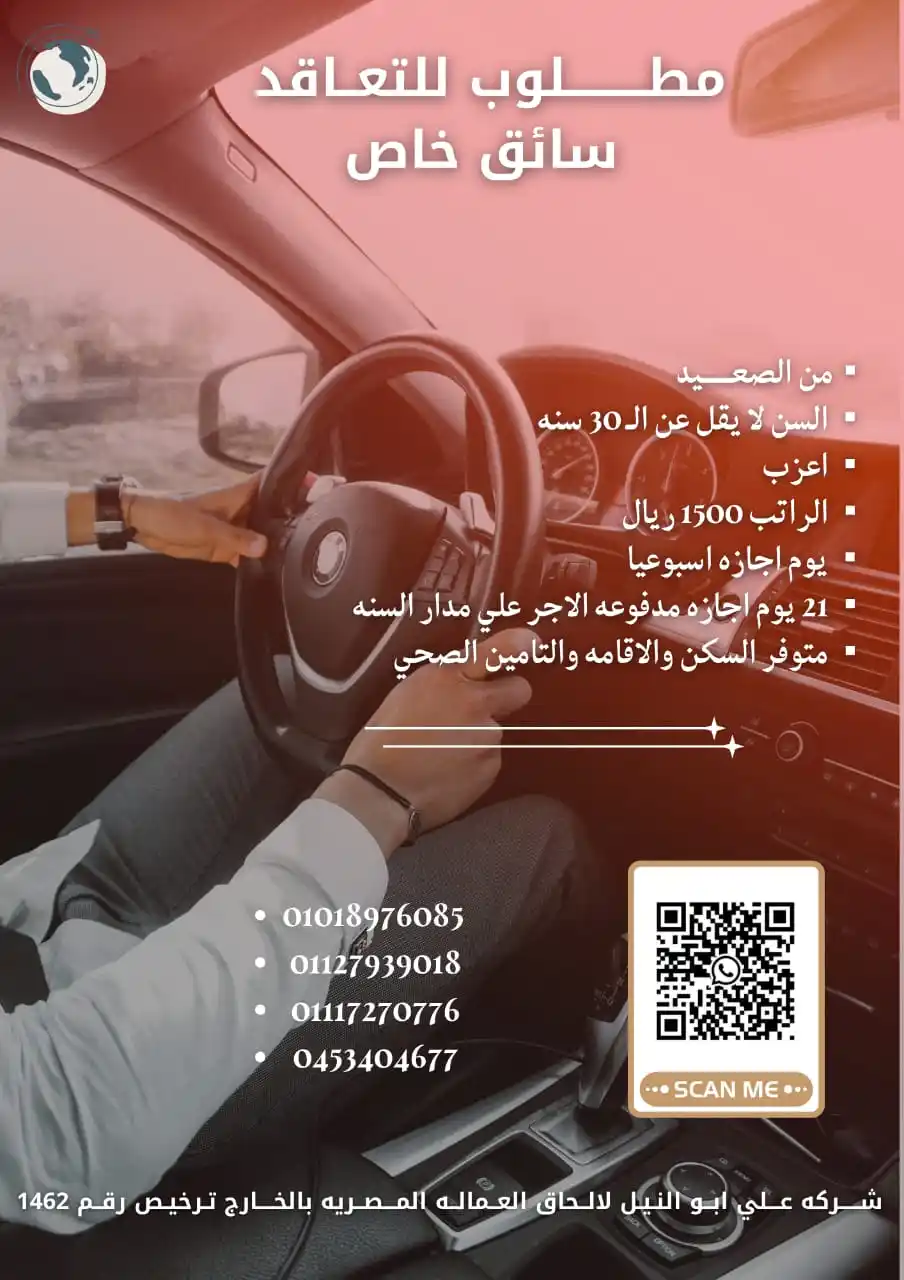 Image from شركة علي أبو النيل لألحاق العماله ترخيص 1462: مطـــــــــلوب للتعــاقد فــي <a class="text-blue-500 hover:underline ...