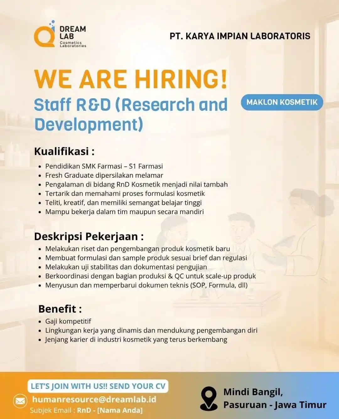 Image from Sharing Informasi Jatim Channel_Id: PT. Karya Impian Laborats - Staff RnD...