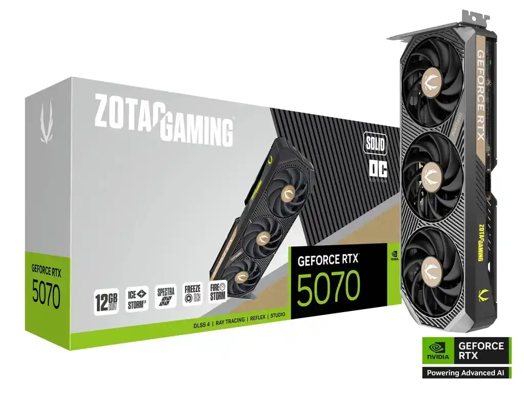 Image from Kabyz Tech: *RTX 5070 12GB ZOTAC SOLID OC* - 12GB GDDR7 192 BIT - boxpacked produc...