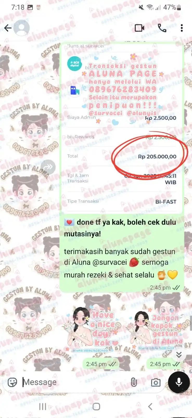 Image from Aluna's proof: tiktok paylater 240k via check out...
