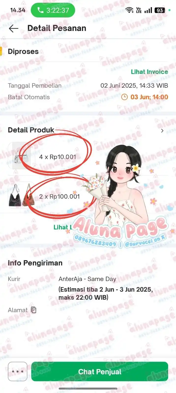 Image from Aluna's proof: tiktok paylater 240k via check out...