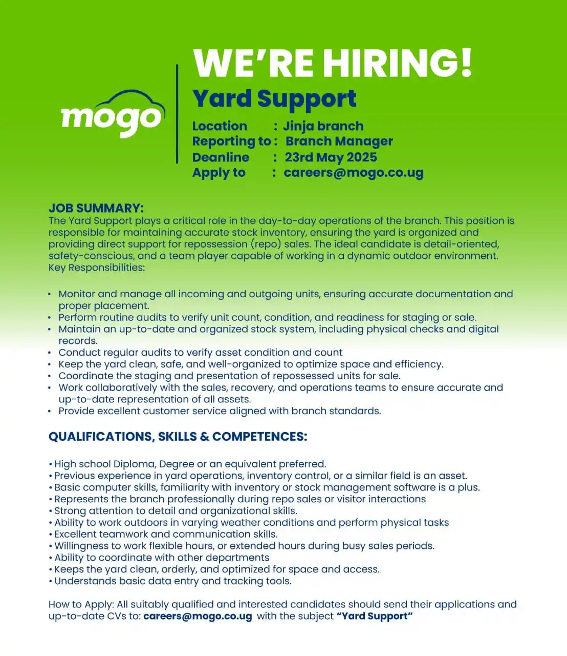Image from Jobs In uganda now 🇺🇬: We are HIRING ! Send your CV to careers@mogo.co.ug with your positio...