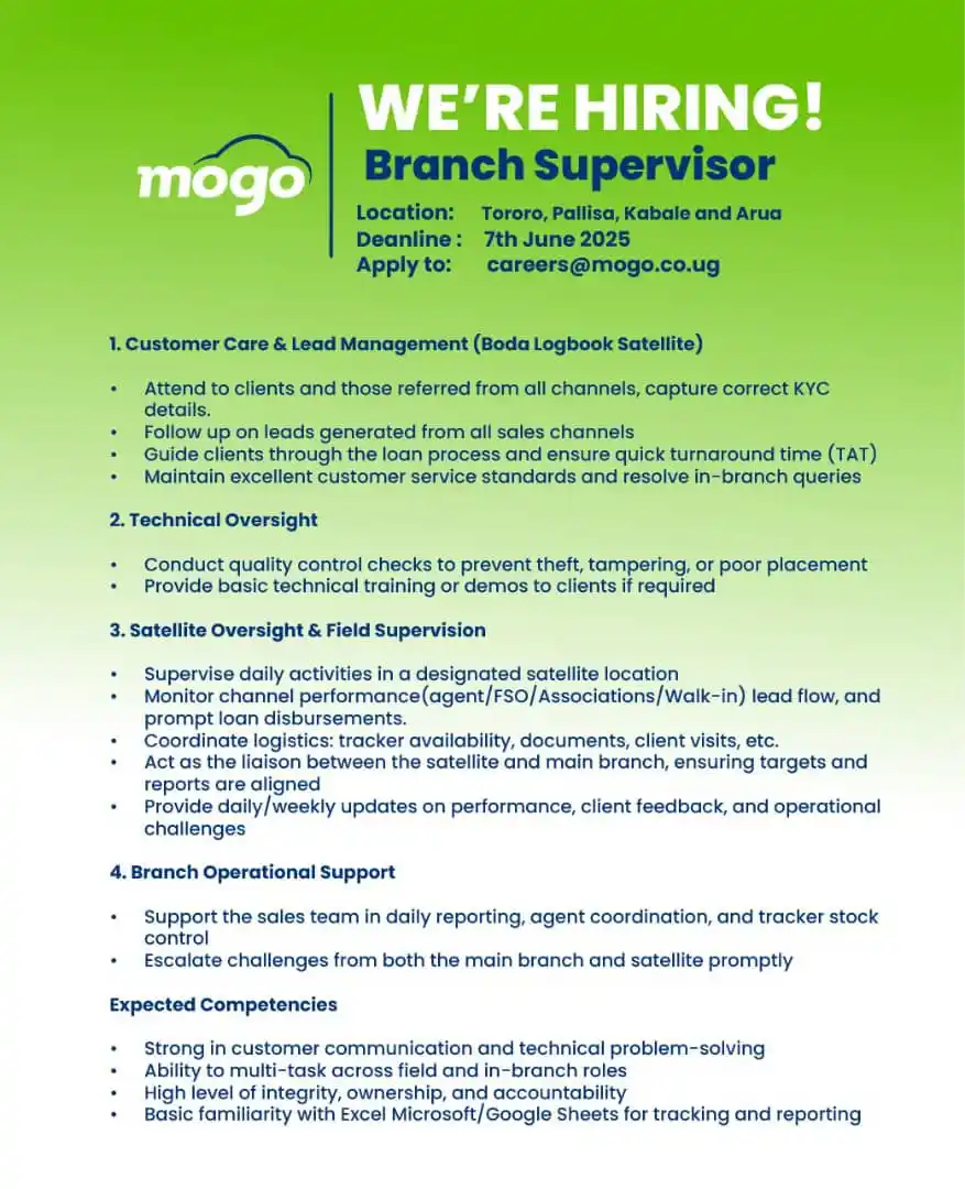Image from Jobs In uganda now 🇺🇬: We are HIRING ! Send your CV to careers@mogo.co.ug with your prefe...
