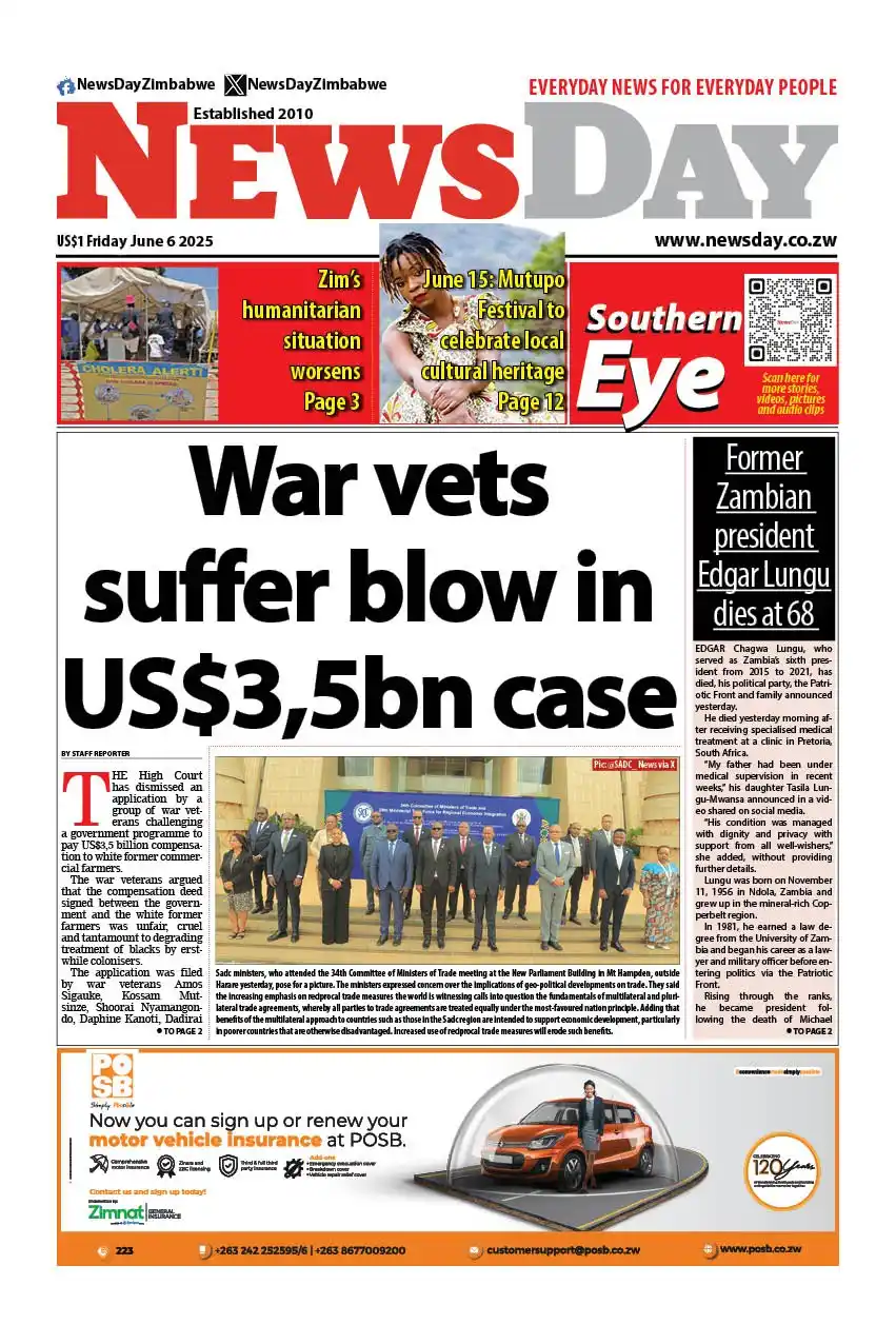 Image from NewsDay Zimbabwe: 🔴Your favourite Daily is here... https://digital.amh.co.zw/newsday-5...