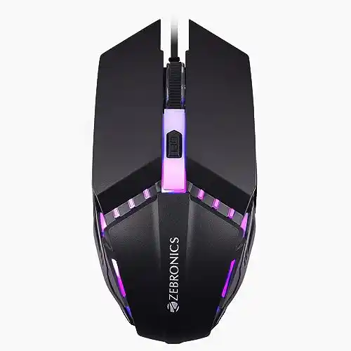 Image from CouponClip {Deals & Offers}: ZEBRONICS PHERO Wired Gaming Mouse with up to 1600 DPI, Rainbow LED Li...
