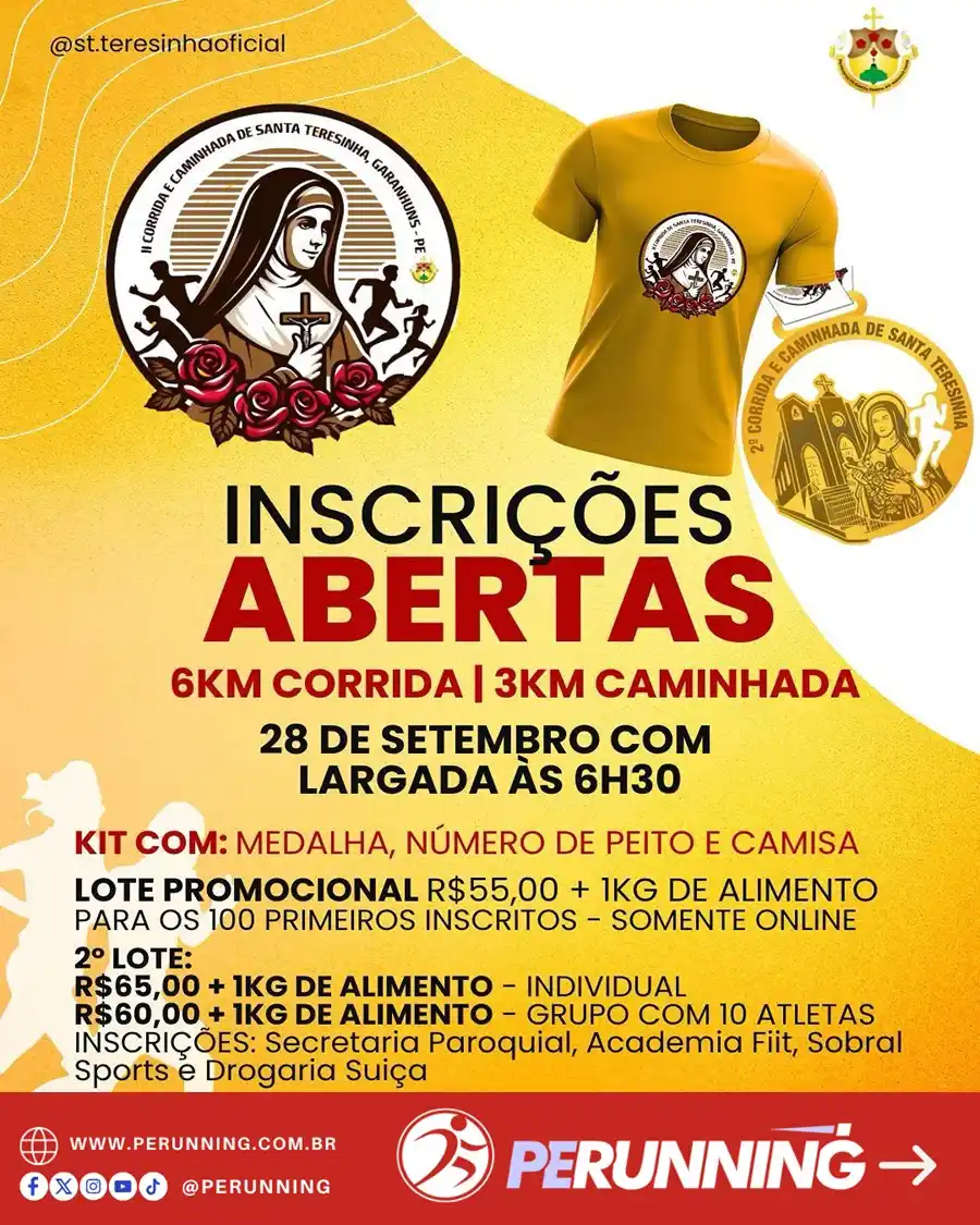 Image from PE RUNNING | Corrida e Caminhada: *2ª CORRIDA DE SANTA TERESINHA* 📆 28/06/2025 ⏰6h30 📍 Garanhuns, Par...