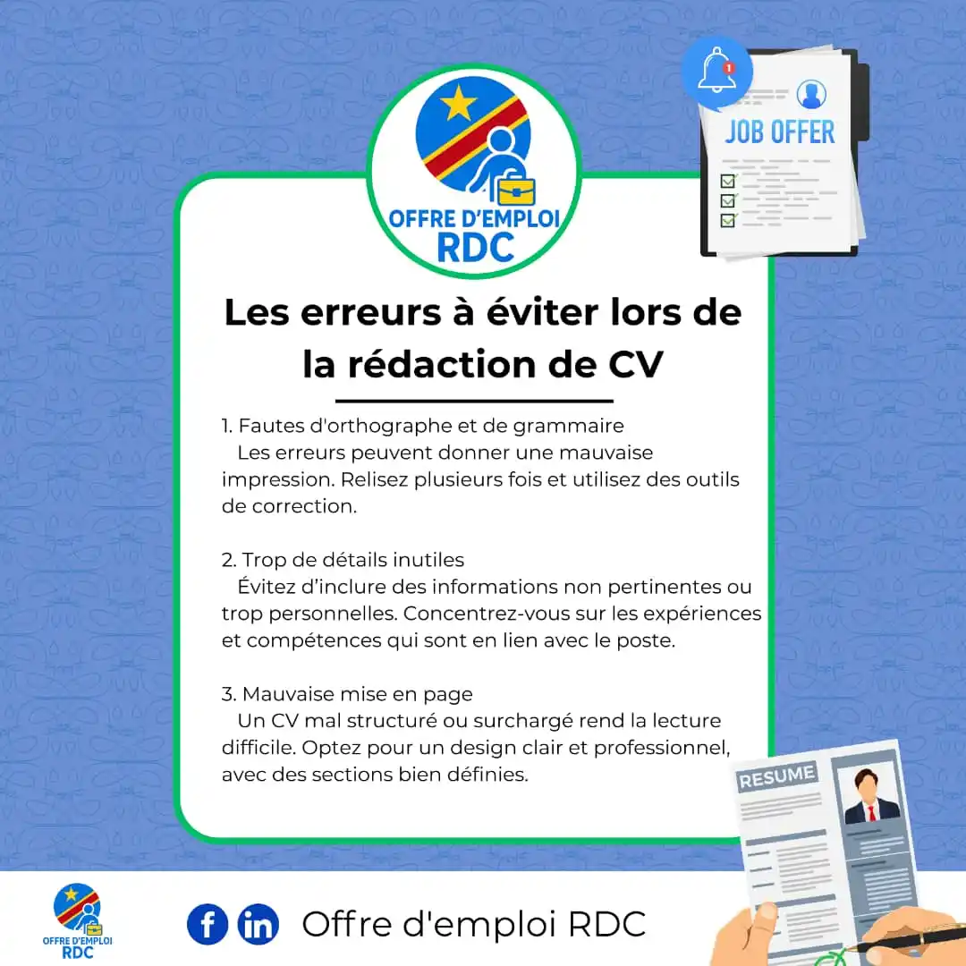 Image from Offre D´emploi RDC 🇨🇩: 3 grosses erreurs à éviter lors de la rédaction d'un CV : 1. Fautes ...
