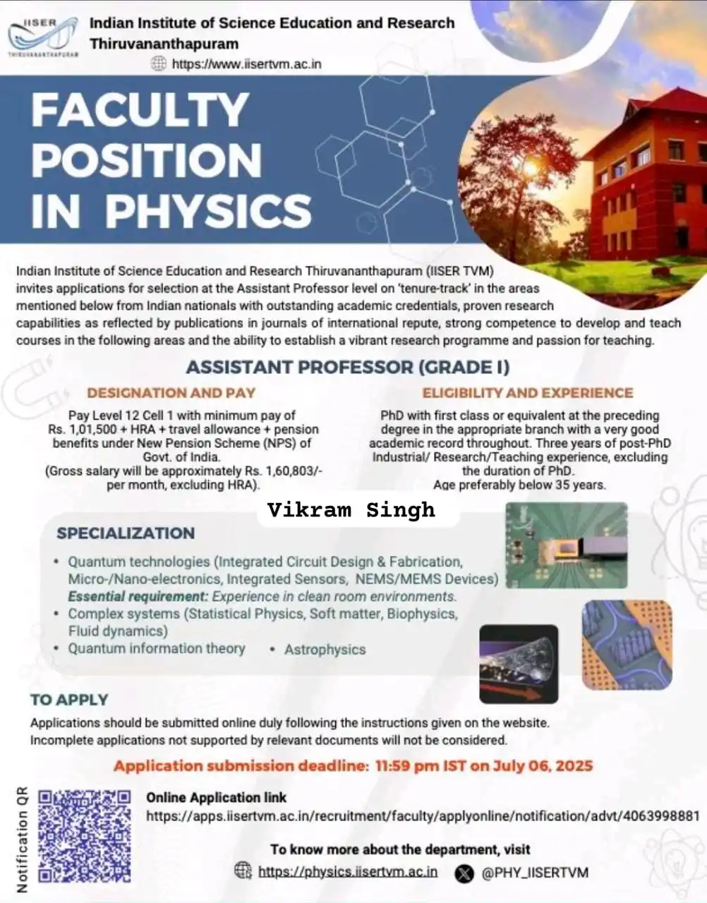 Image from Physics Jobs UG PG PHD Intership Project Workshop: Applications are invited for faculty position at the Assistant Profess...
