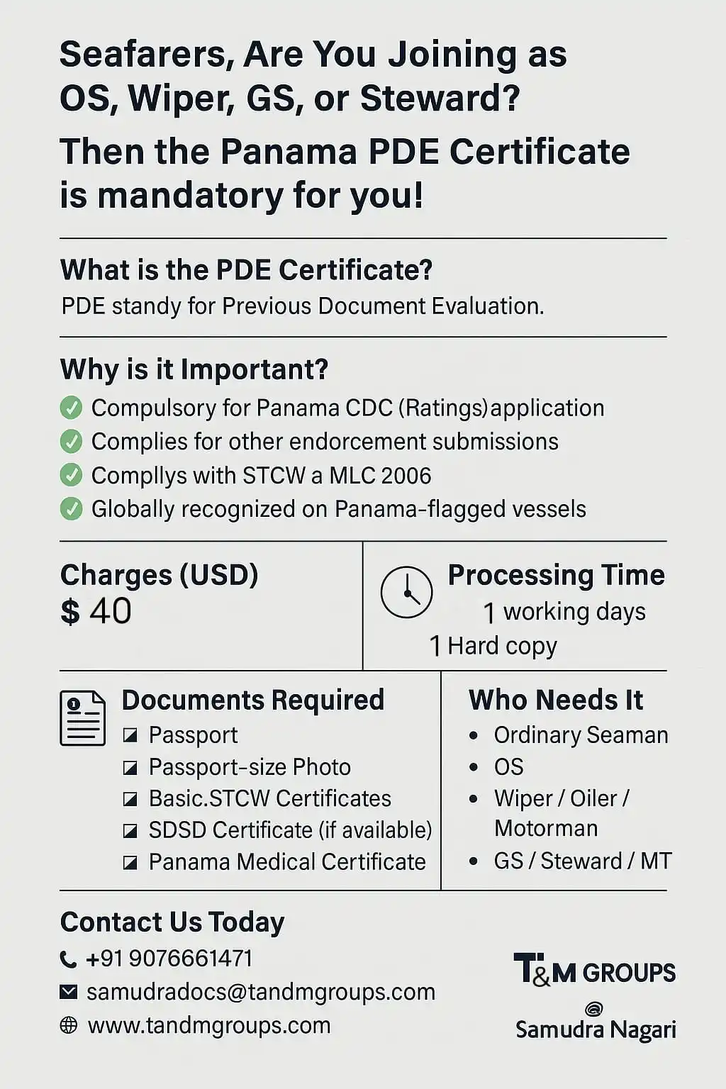 Image from T&M GROUPS – Seafarer Support | Visa & Flag Services | Vessel Registration | Marine Supply: Ask Yourself: ❓ Are you applying for Panama documents without PDE? ❓ ...