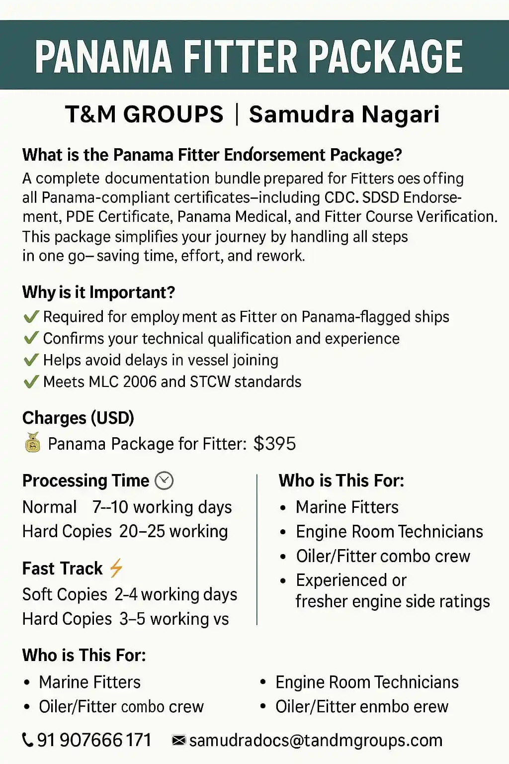 Image from T&M GROUPS – Seafarer Support | Visa & Flag Services | Vessel Registration | Marine Supply: Ask Yourself: ❓ Do you have a valid Fitter Certificate and Panama CDC...