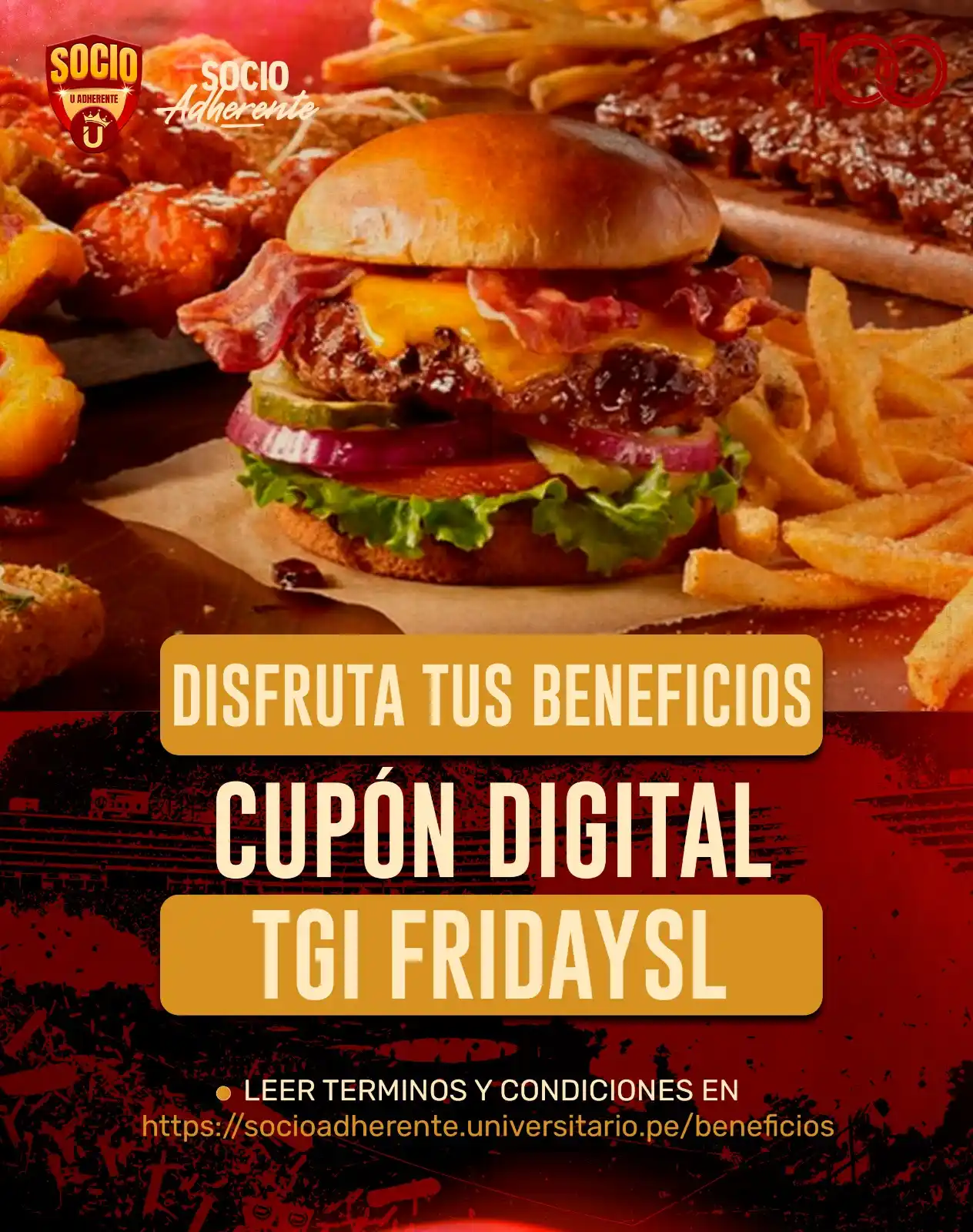 Image from Ⓤniverso crema 🏆🎖️: *¡Beneficio Exclusivo para Socios Adherentes!* 🍔 TGI FRIDAYS te espe...