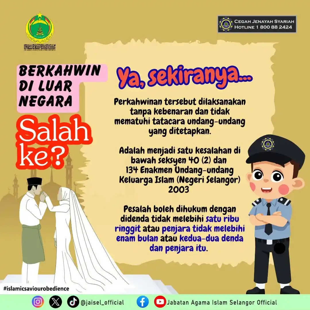 Image from Jabatan Agama Islam Selangor Official: โ๏ธ๐๐๐๐๐ ๐๐๐ก๐๐ฌ๐๐ ๐ฆ๐ฌ๐๐ฅ๐๐๐โ๏ธ KAHWIN DI LUAR NEGARA? ...