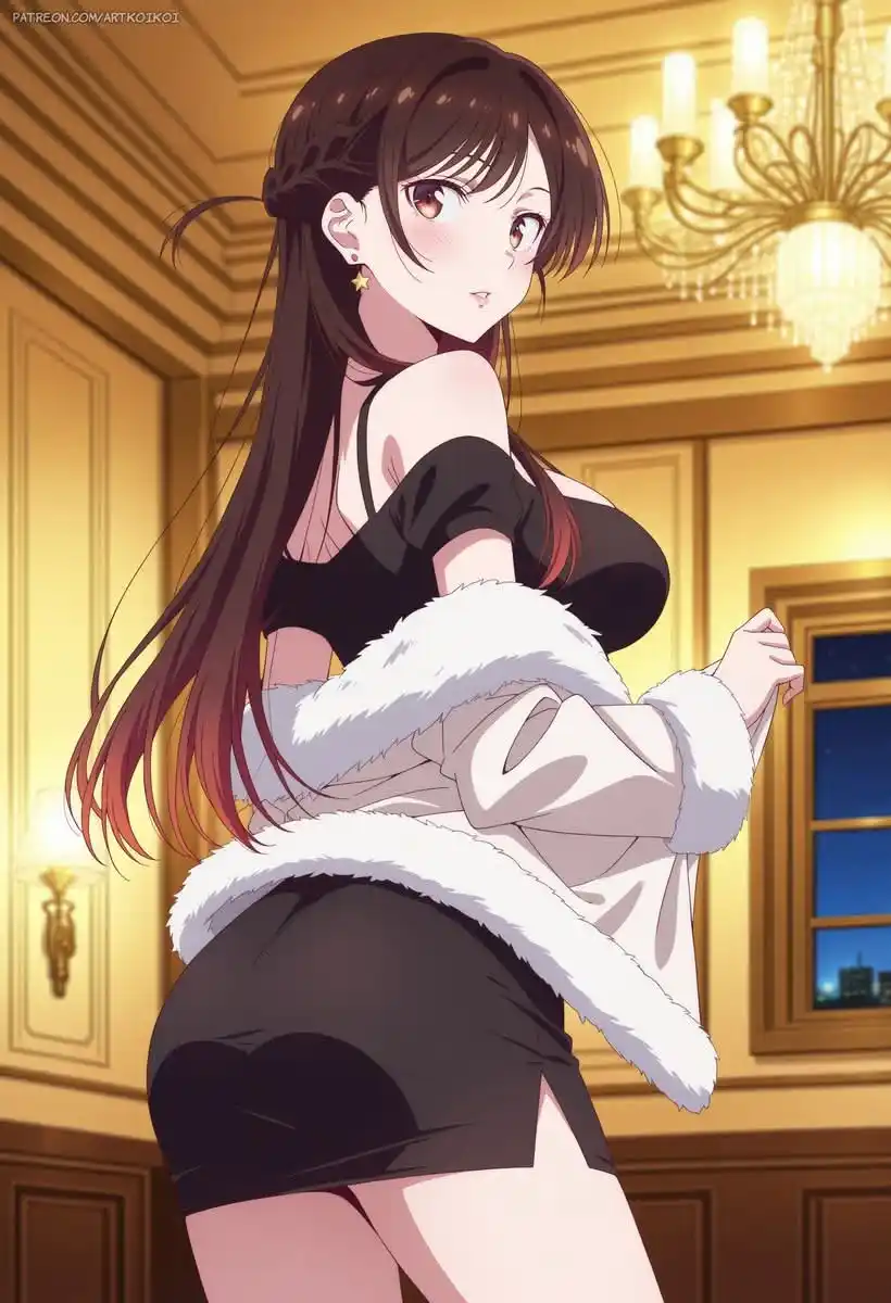 Image from CSC LAB - Anime Cast: 🥵Chizuru lleva un vestido ajustado de tirantes, acompañado por un abr...