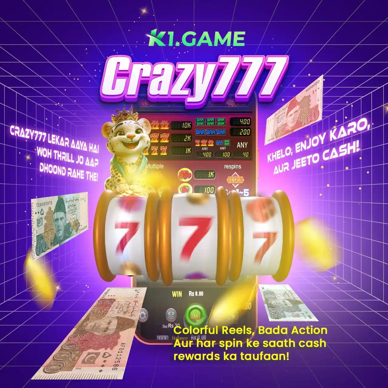 Image from K1.Game Official Agent: 🎰 Crazy 777 – full power ke saath blast mode on! 🔥 Teen spin, aur go...