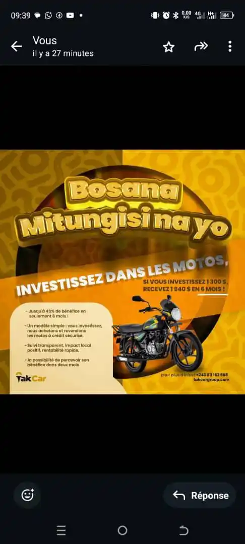 Image from Offre D´emploi RDC 🇨🇩: Découvrez une *opportunité d’investissement unique avec TakCar*! Grâc...