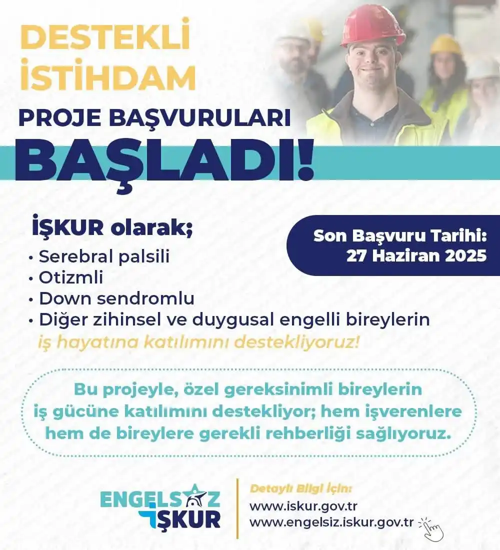 Image from SOSYAL YARDIMLAR.ENGELLİ HAKLARI.GÜNCEL KONULAR.SON DAKİKA HABERLERİ.SADECE TAKİP EDİN YETERLİ.: 📢Destekli İstihdam Proje Başvuruları Başladı❗ 🗓️Son Başvuru Tarihi:...