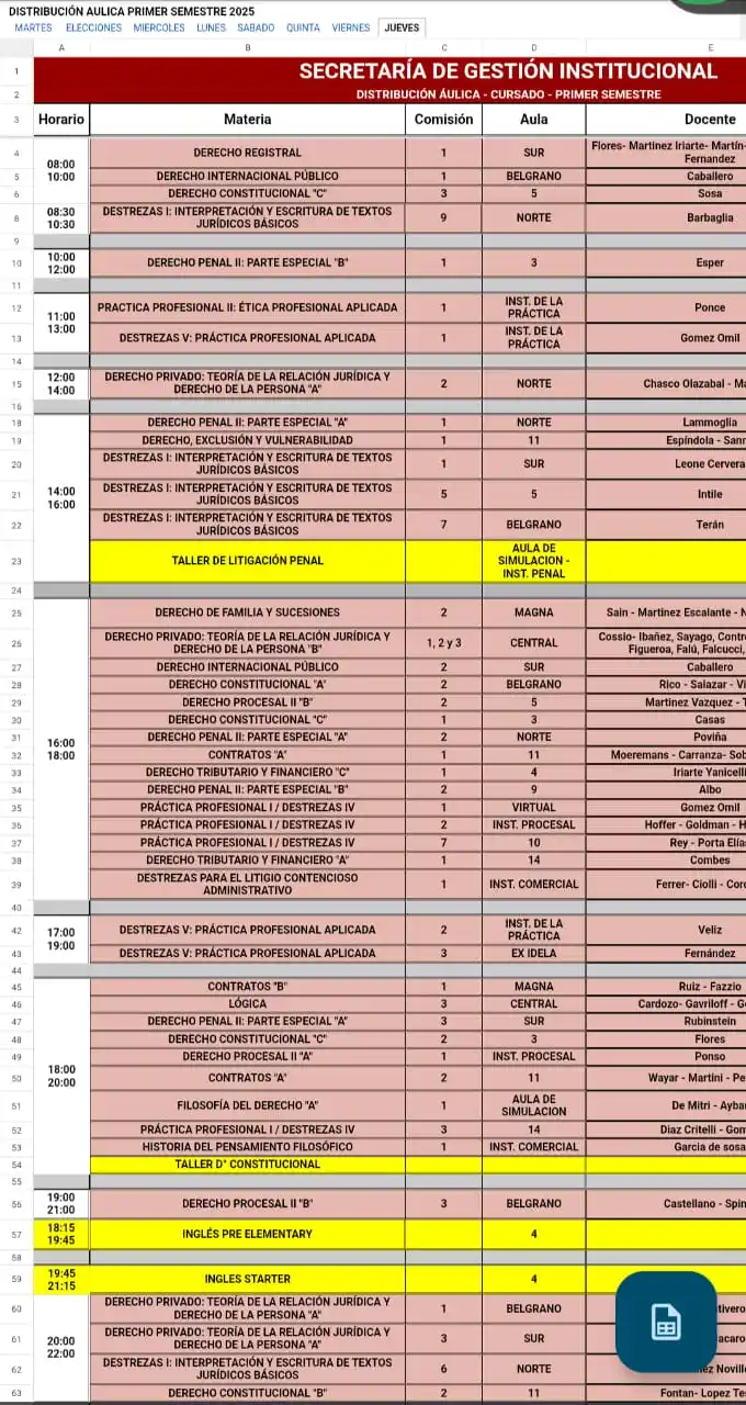 Image from MOVIMIENTO HUMANISTA DERECHO UNT 💚: *DISTRIBUCIÓN AULICA - JUEVES 12/06* ⚠️ Recordá que la misma puede te...