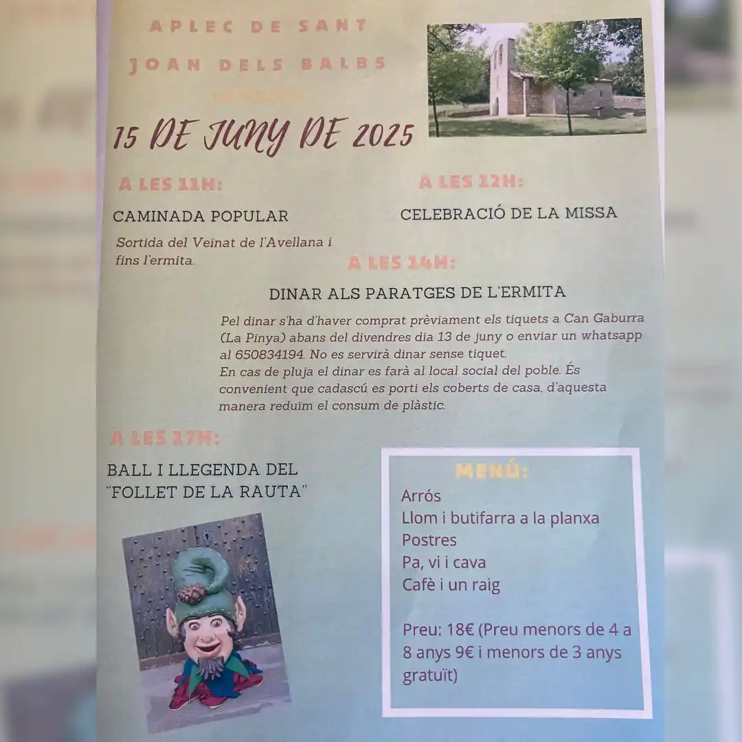 Image from Ajuntament de la Vall d'en Bas: El proper diumenge dia 15 de juny, torna l’Aplec de Sant Joan dels Bal...