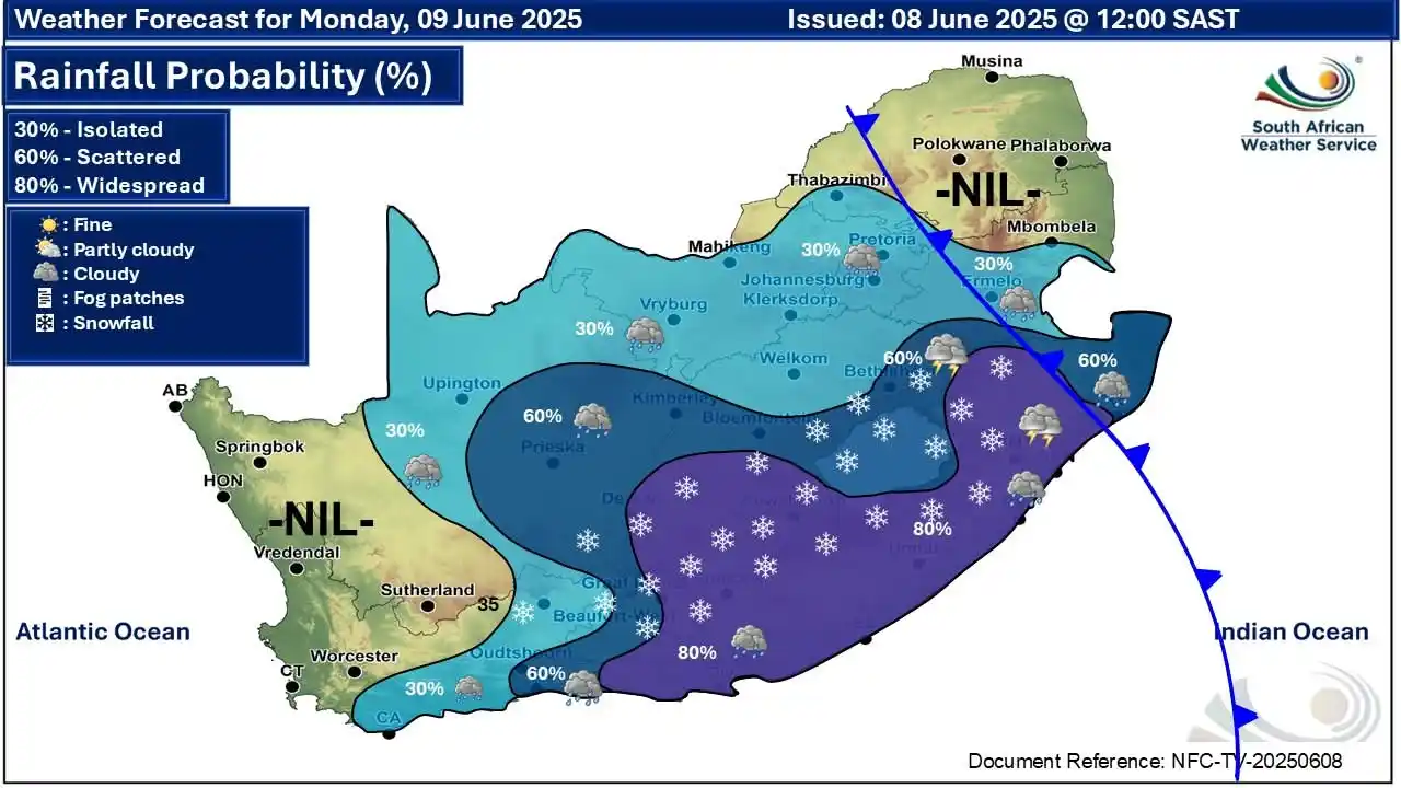 Image from governmentza: Happy New Week SA! ⚠️ Updated weather warnings, Monday 9 June 2025 ...