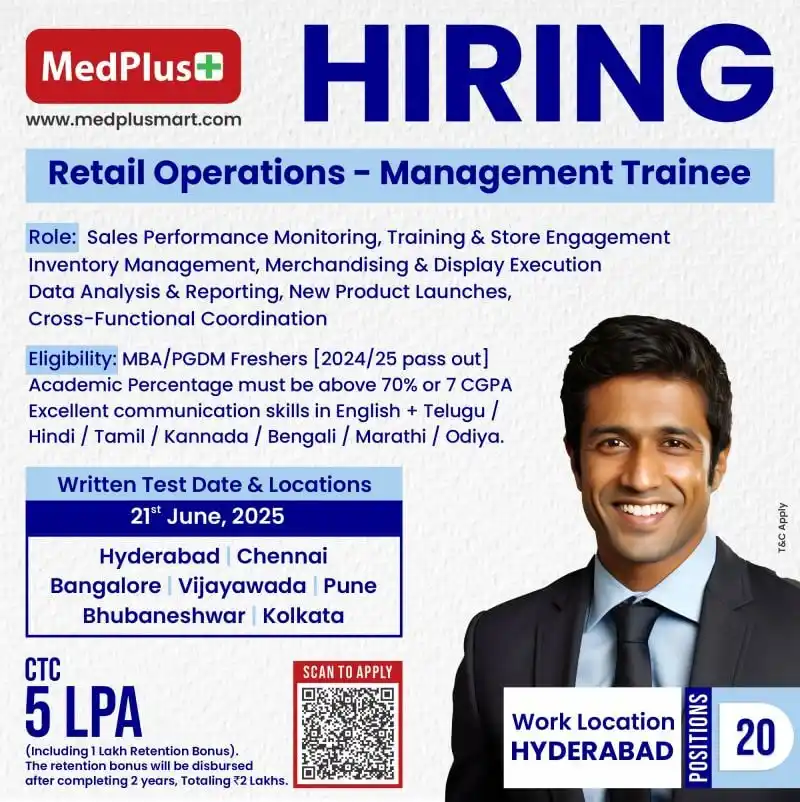 Image from The Student Spot: *🚨 Hiring Alert – Management Trainee at MedPlus!* 📍 *Location:* Hy...