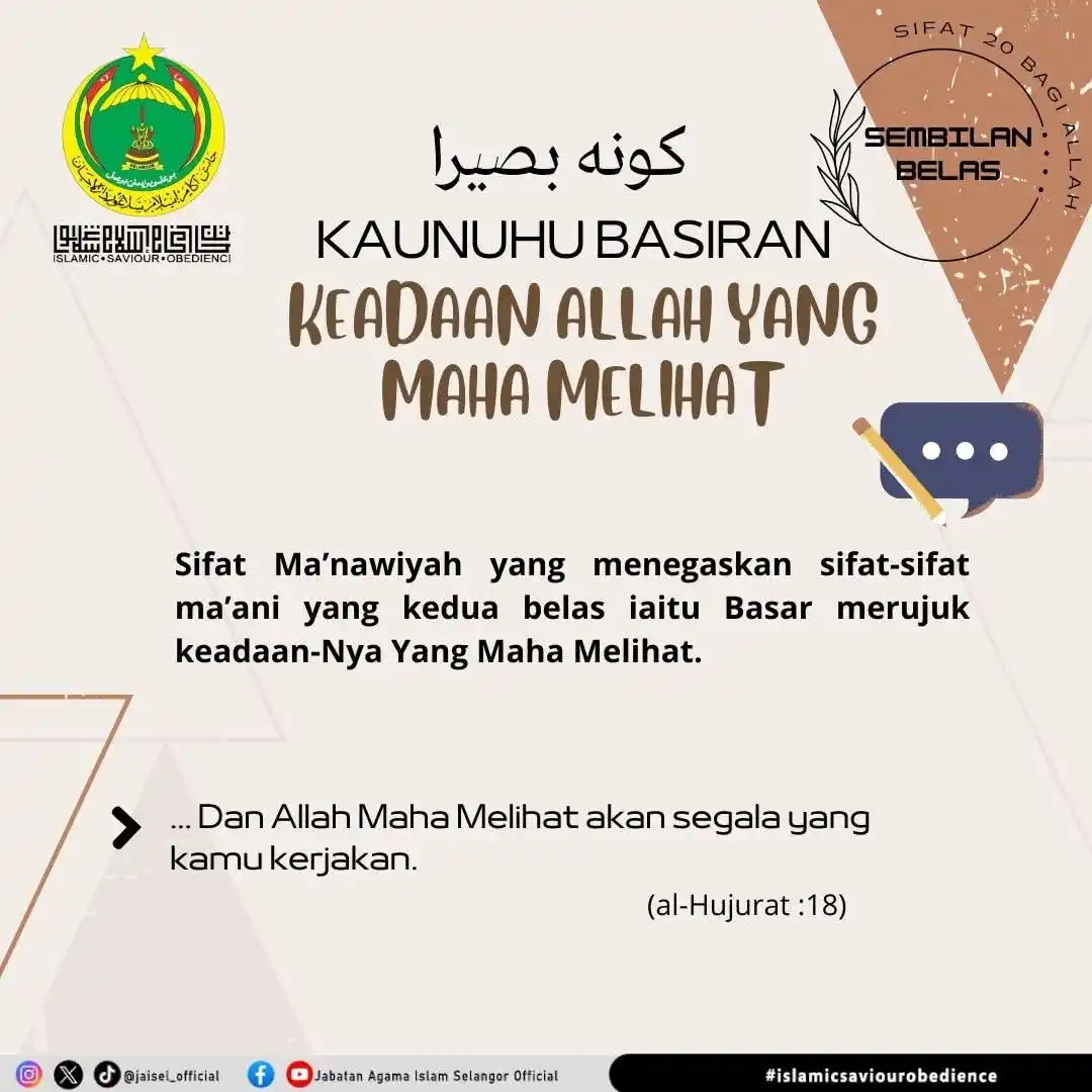 Image from Jabatan Agama Islam Selangor Official: ๐ ๐๐ก๐๐ข ๐๐๐๐๐๐ ๐ฆ๐๐ ๐๐ฆ๐๐ Sifat 20 Bagi Allah <a class=...