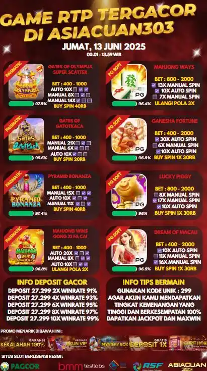 Image from INFO GACOR ASIACUAN303 TERPECAYA 100%: INFO RTP GAME SLOT GACOR DAN AKURAT 100% DI ASIACUAN303🔥🔥 🕰️ JAM G...