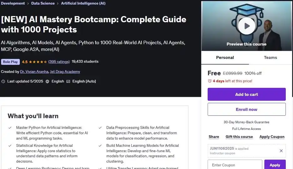 Image from Information Technology: كوبون خصم 💯 ❌AI Mastery Bootcamp: Complete Guide with 1000 Projec...