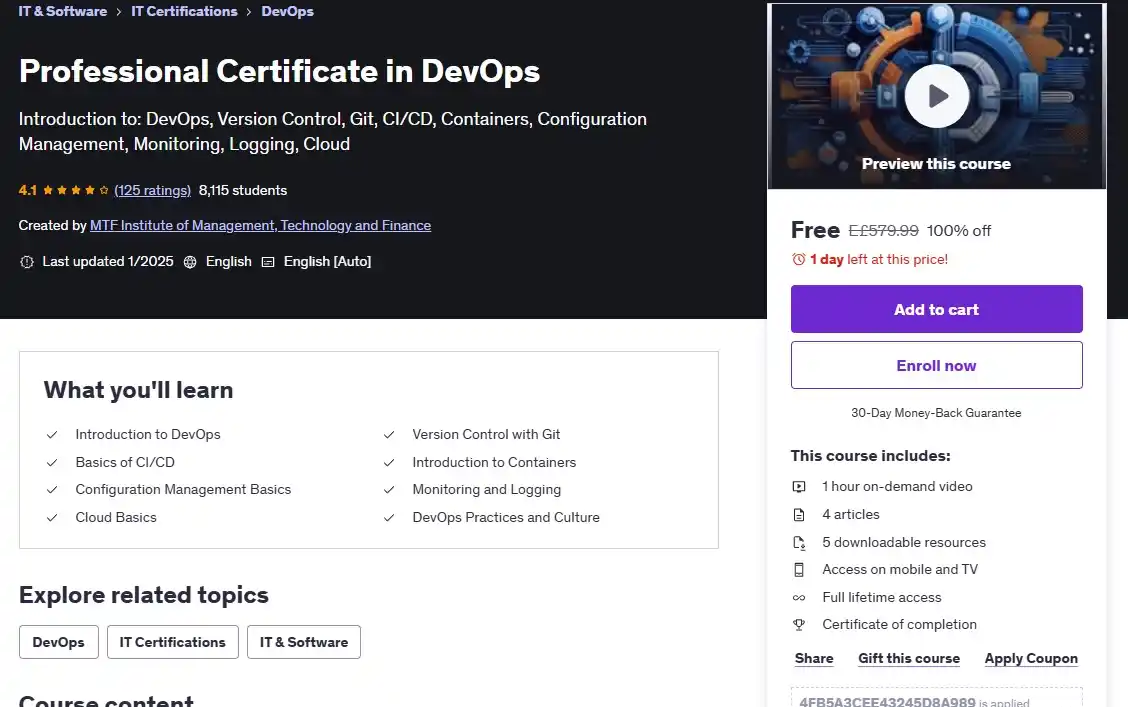 Image from Information Technology: كوبون خصم 💯 ❌Professional Certificate in DevOps لينك الدورة 👈 ...