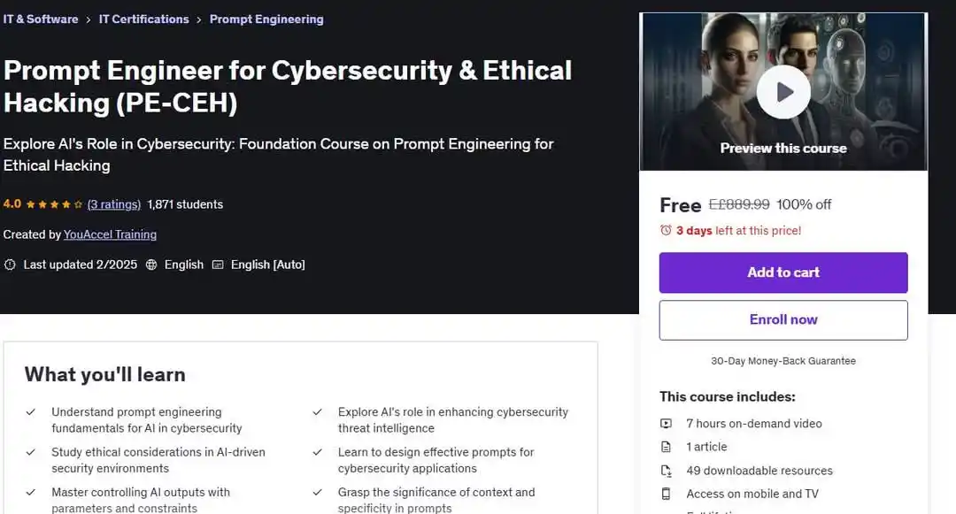 Image from Information Technology: كوبون خصم 💯 ❌Prompt Engineer for Cybersecurity & Ethical Hacking ...