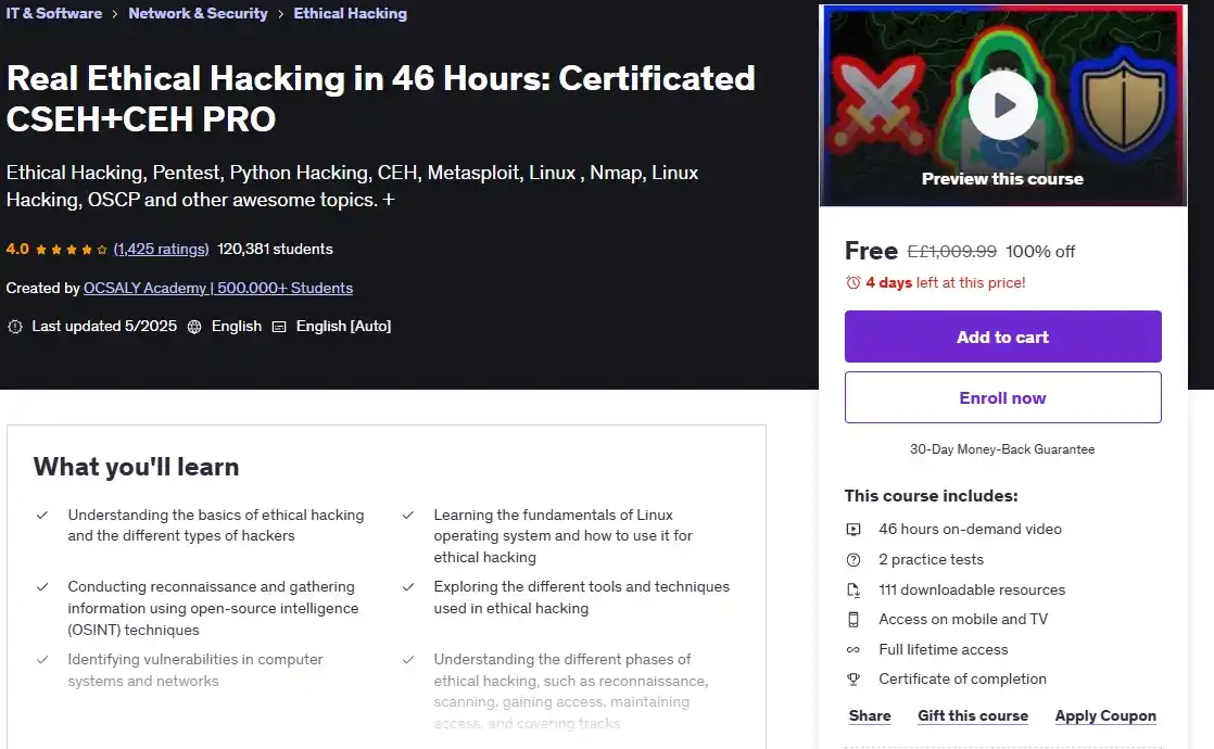Image from Information Technology: كوبون خصم 💯 ❌Real Ethical Hacking in 46 Hours: Certificated CSEH+...