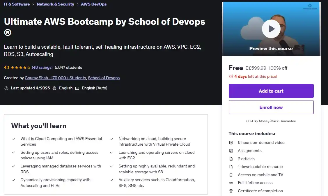 Image from Information Technology: كوبون خصم 💯 ❌Ultimate AWS Bootcamp by School of Devops ® لينك ال...