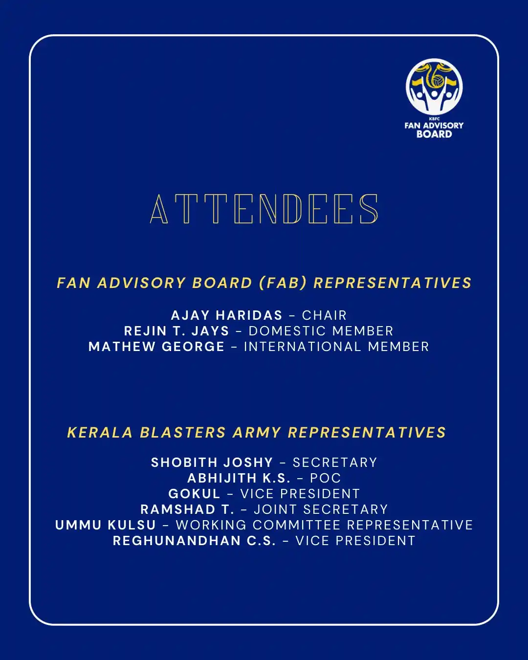 Image from KERALA BLASTERS FC OFFICIAL: 📣 Louder Together | Vol. 1 – Recap (1/4) Our first official interact...