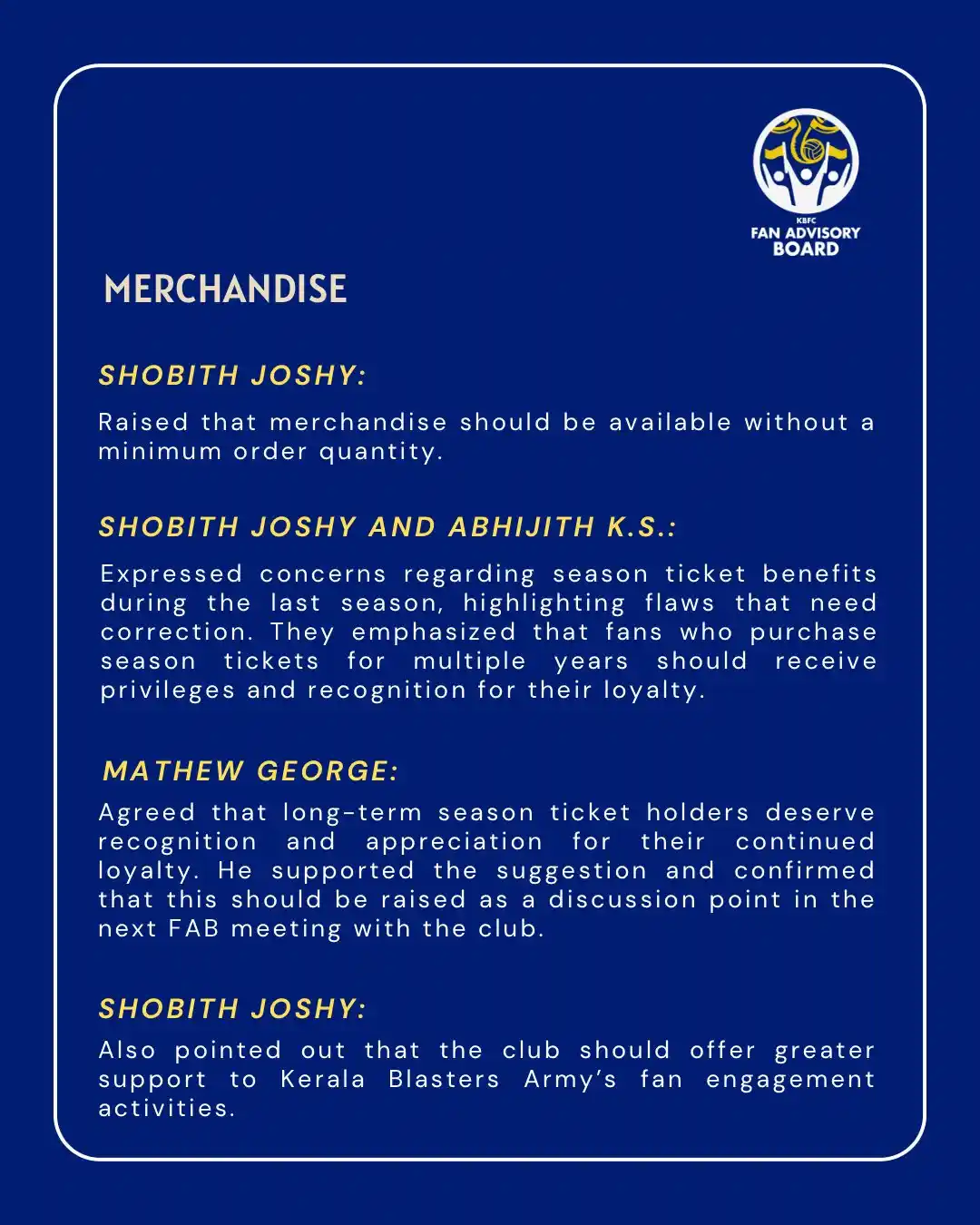 Image from KERALA BLASTERS FC OFFICIAL: 📣 Louder Together | Vol. 1 – Recap (3/4) Our first official interact...