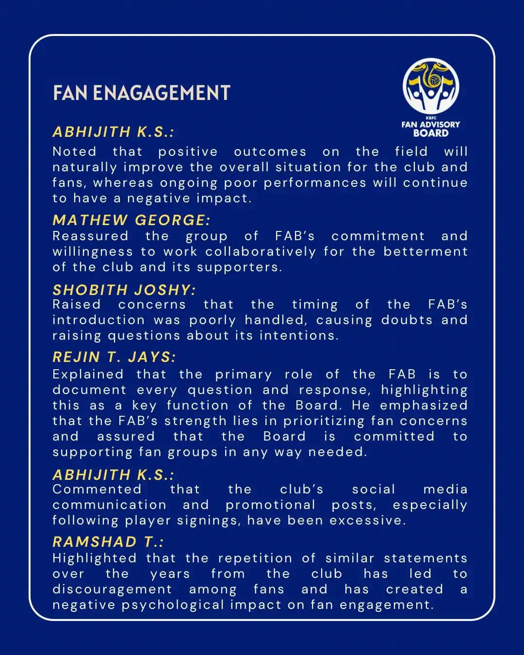 Image from KERALA BLASTERS FC OFFICIAL: 📣 Louder Together | Vol. 1 – Recap (3/4) Our first official interact...