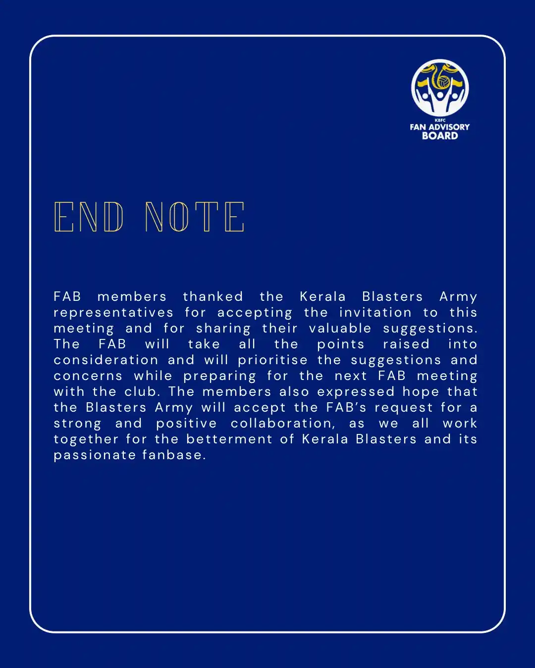 Image from KERALA BLASTERS FC OFFICIAL: 📣 Louder Together | Vol. 1 – Recap (4/4) Our first official interact...