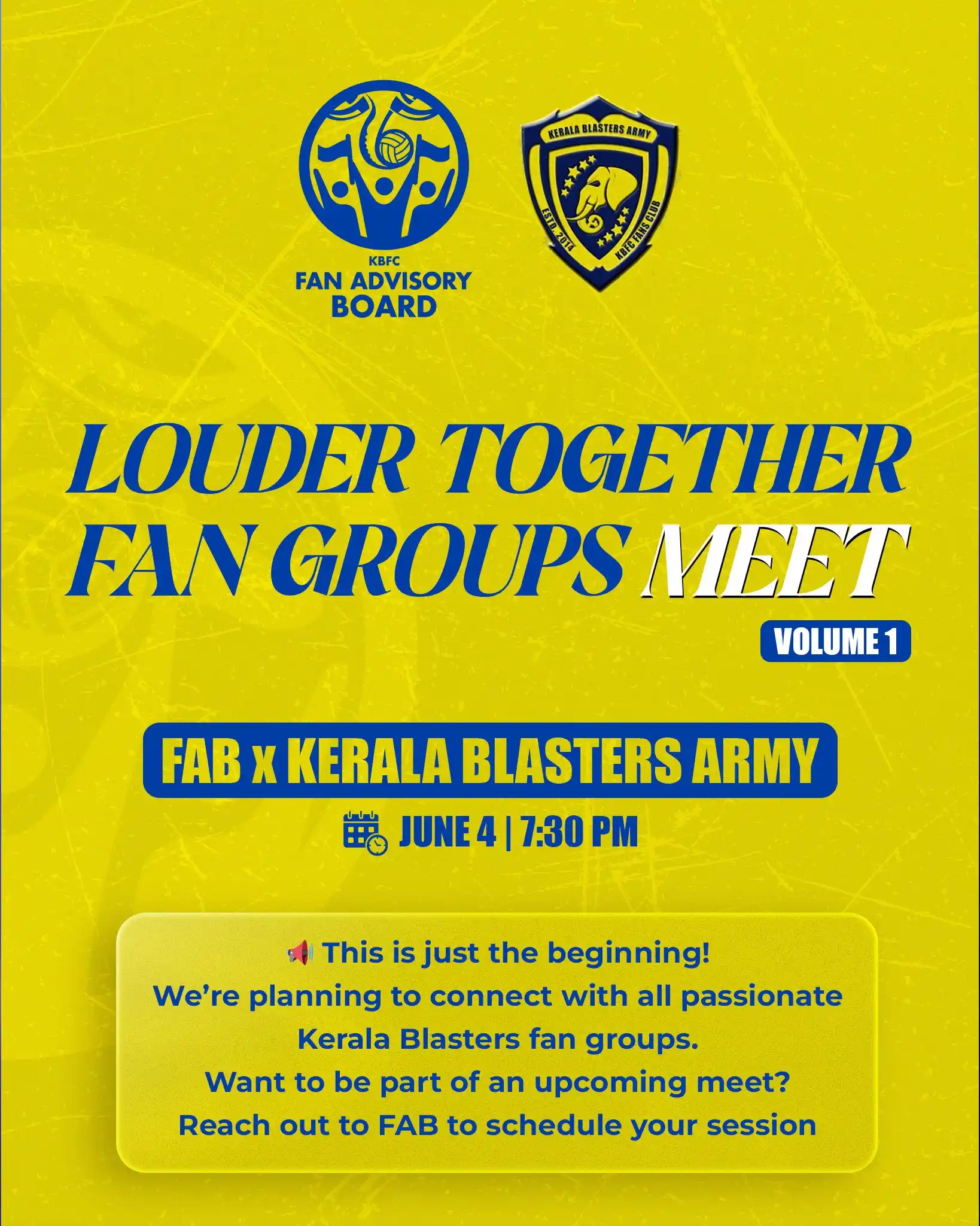 Image from KERALA BLASTERS FC OFFICIAL: 📣 Louder Together | Volume 1 Our first fan group interaction, FAB x ...