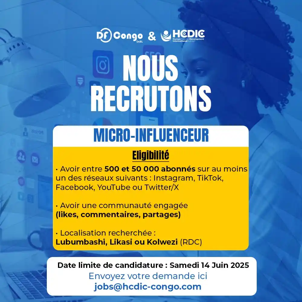 Image from Offre Dยดemploi RDC ๐จ๐ฉ: ๐ข๐ฃ๐ฃ๐ข๐ฅ๐ง๐จ๐ก๐๐ง๐ฬ ๐๐ ๐๐ข๐๐๐๐๐ข๐ฅ๐๐ง๐๐ข๐ก โ ๐ก๐ข๐จ๐ฆ ๐ฅ๏ฟฝ...