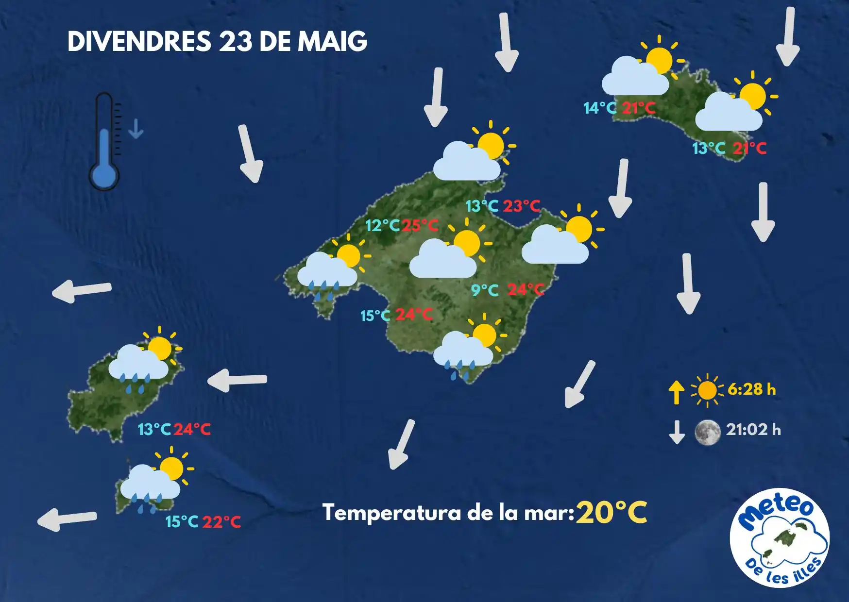Image from METEO DE LES ILLES: Per a demà a les illes. 🌦️A les Pitiüses podem tenir ruixats moderat...