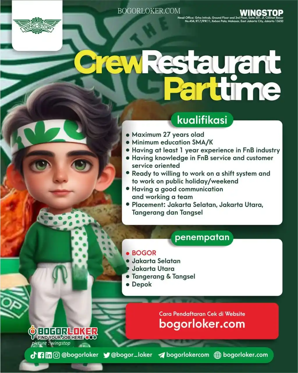 Image from BOGORLOKER.COM: Saat ini WINGSTOP sedang membuka lowongan untuk posisi CREW RESTAURANT...