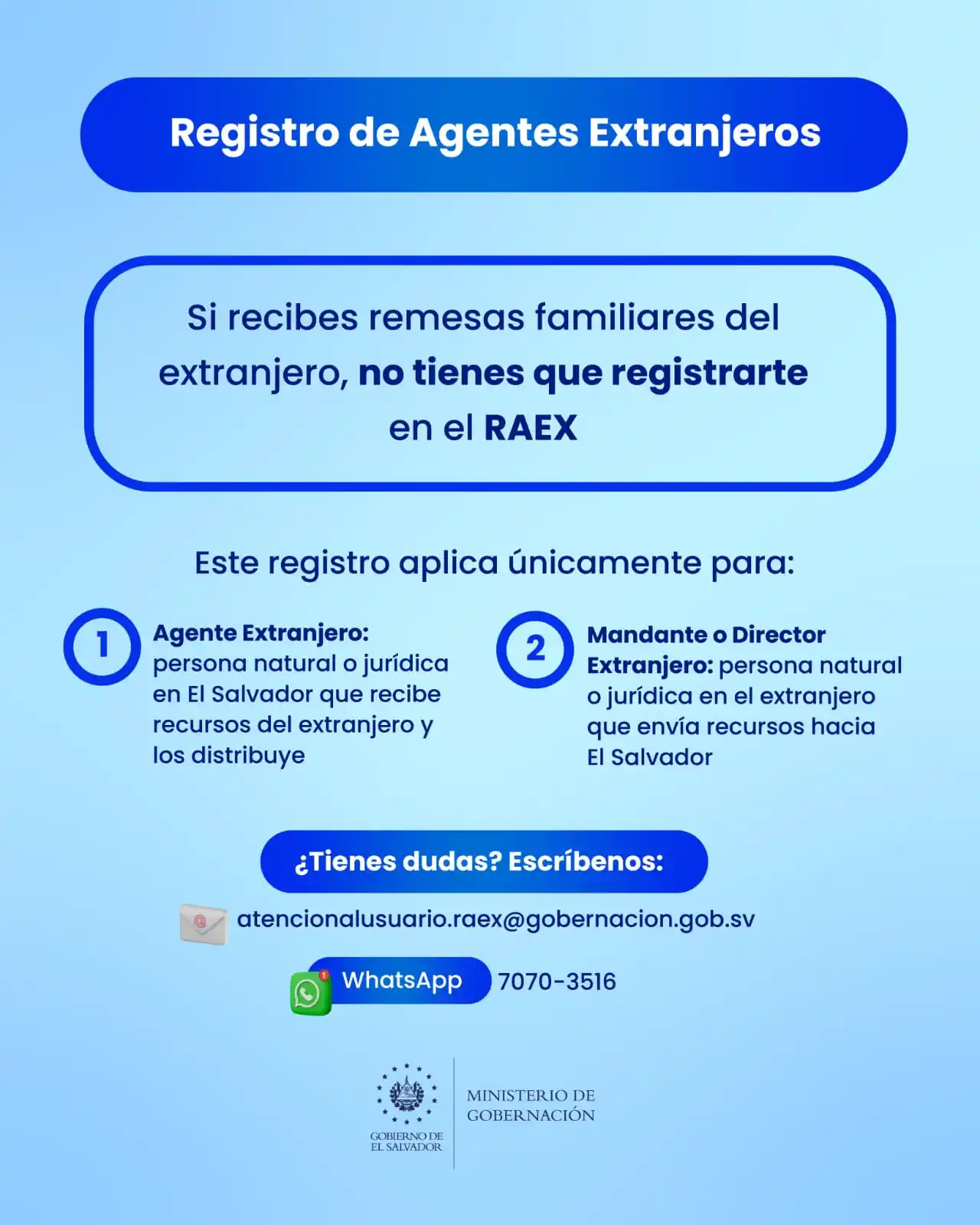 Image from Ministerio de Gobernación: Si recibes remesas familiares, *no tienes que registrarte* en el RAEX....