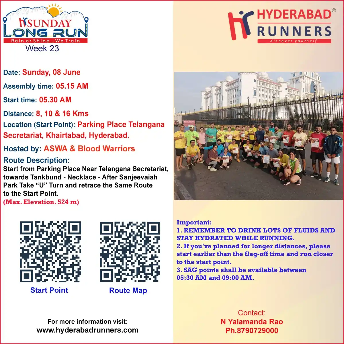 Image from Hyderabad Runners: *SUNDAY LONG RUN || 08th June 2025 ||Parking Place Telangana Secretari...