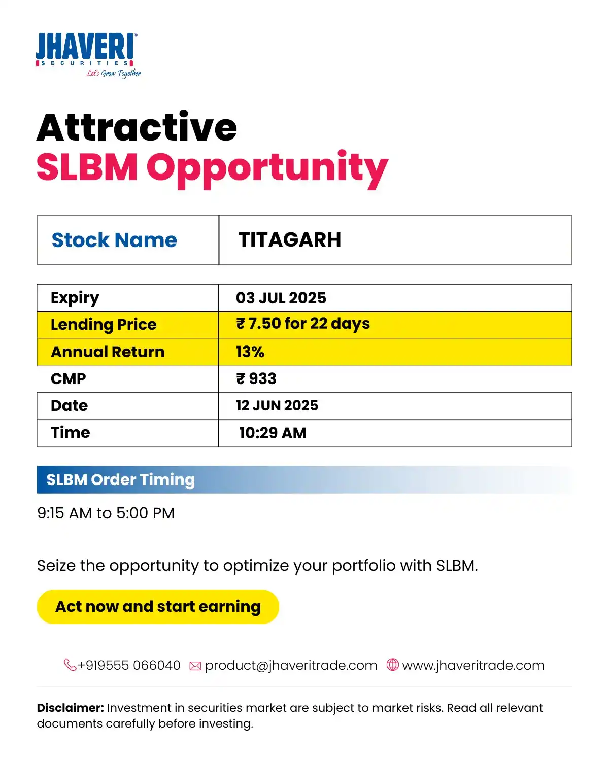 Image from Jhaveri Securities Ltd: *TITAGARH SLBM UPDATE*...