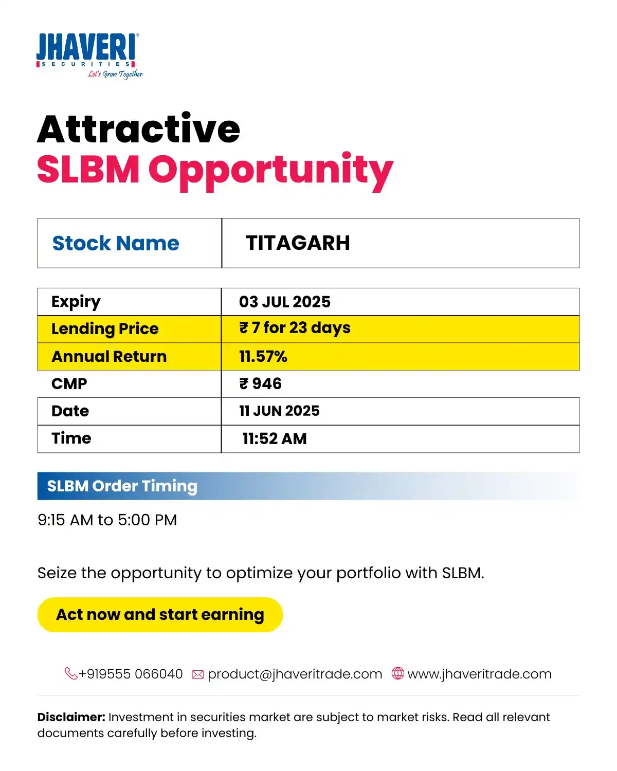 Image from Jhaveri Securities Ltd: *TITAGARH SLBM UPDATE*...