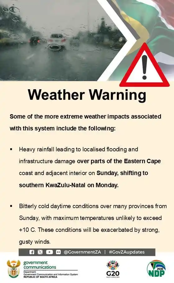 Image from governmentza: ⚠️ Weather Alert South Africa is experiencing extreme cold and danger...