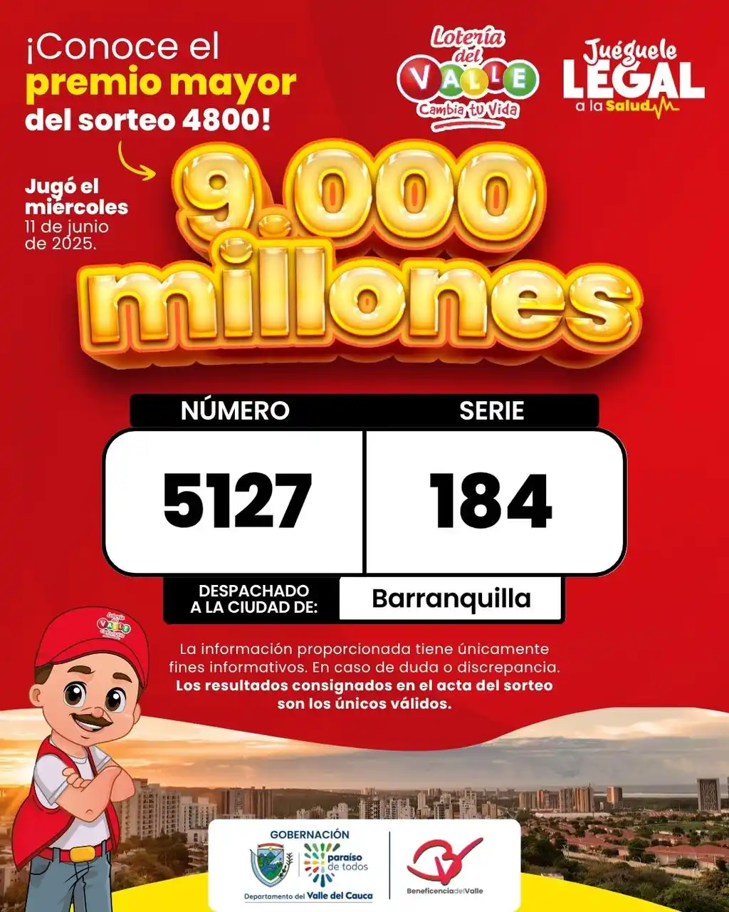 Image from GOBERNACIÓN DEL VALLE OFICIAL: 🎉 *¡Ya tenemos ganador del sorteo 4800 de la Lotería del Valle!* 💰🎟...